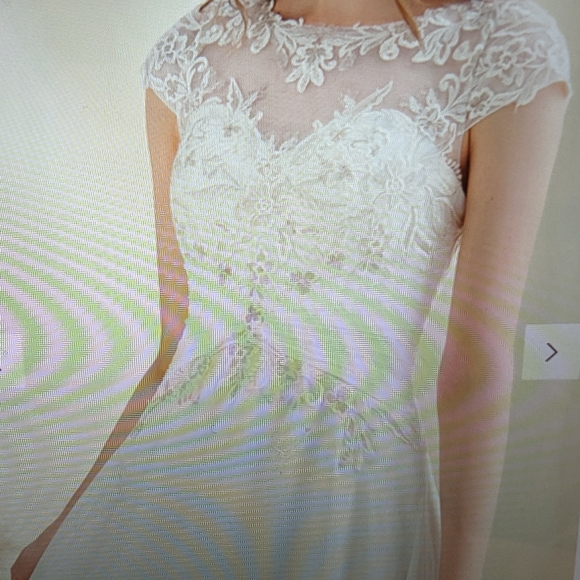 Brand new A line scoop neck asymmetrical chiffon lace wedding dress - Picture 6 of 10